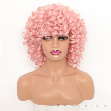 wholesale  Price   High-Temperature Artificial Synthetic Hair Human,  colored  Afro Curly Wigs for black women